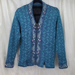 Vintage Embroidered Floral Sweater Icelandic Design Granny Cottage Core